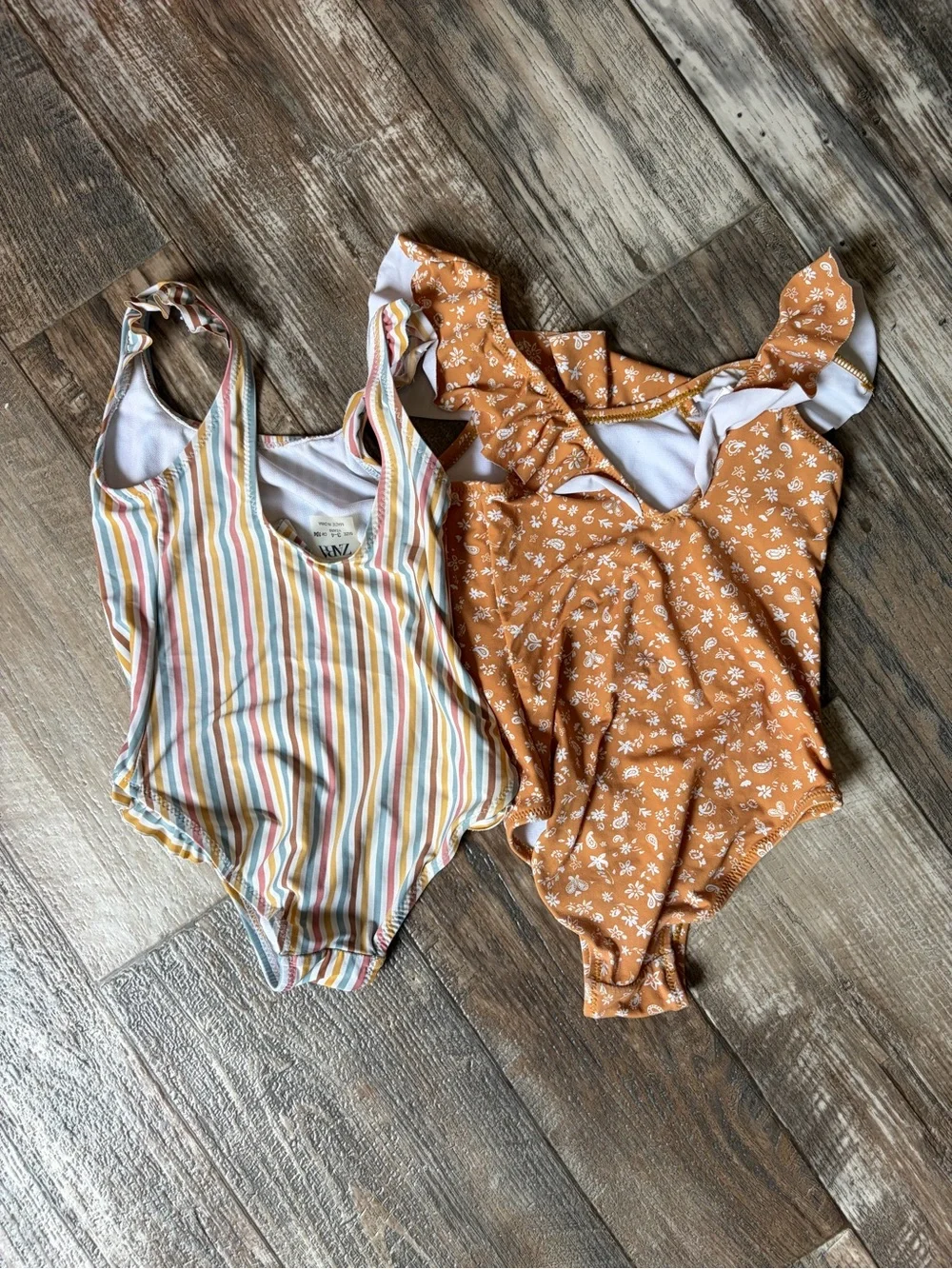 Zara Kids Rust Floral One-Piece Swimsuit with Multi-Stripe Complement
